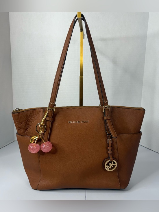 Michael Kors Handbags - Michael Kors Jet Set Travel Saffiano Leather Tote Bag Acorn Brown Gold Hardware